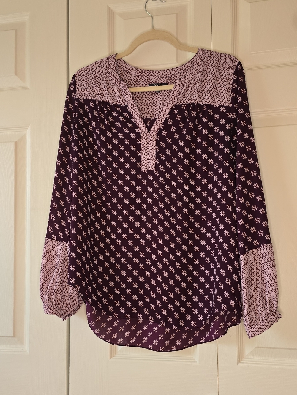 NYDJ Maroon Printed Long-Sleeve Tunic Blouse - Picture 1 of 5